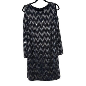 JH Evening silver sparkled Chevron cold shoulder‎ shift dress